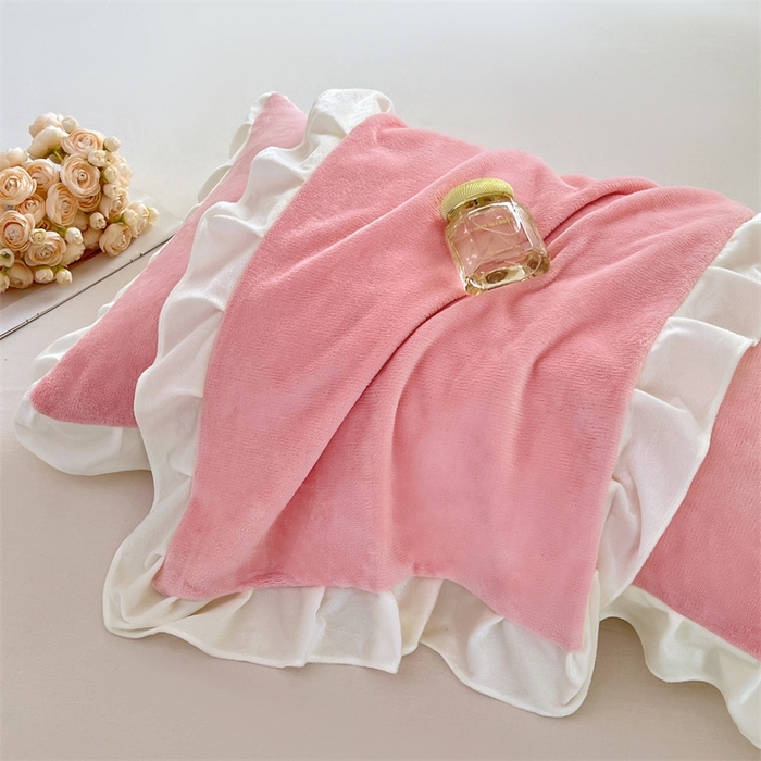 91家纺网 家纺一手货源 找家纺 梦舒羽 2025A类新款牛奶绒花枕套边单人宿舍法兰绒枕头套珊瑚绒枕芯套 西柚粉