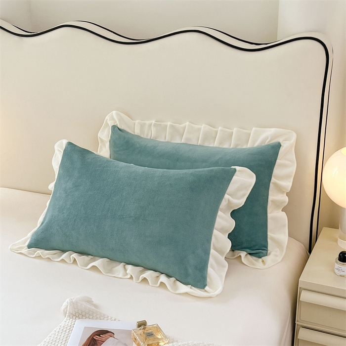 91家纺网 家纺一手货源 找家纺 梦舒羽 2025A类新款牛奶绒花枕套边单人宿舍法兰绒枕头套珊瑚绒枕芯套 时尚兰