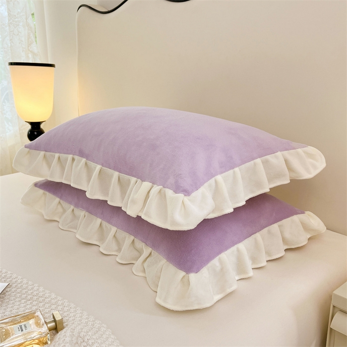 91家纺网 家纺一手货源 找家纺 梦舒羽 2025A类新款牛奶绒花枕套边单人宿舍法兰绒枕头套珊瑚绒枕芯套 丁香紫