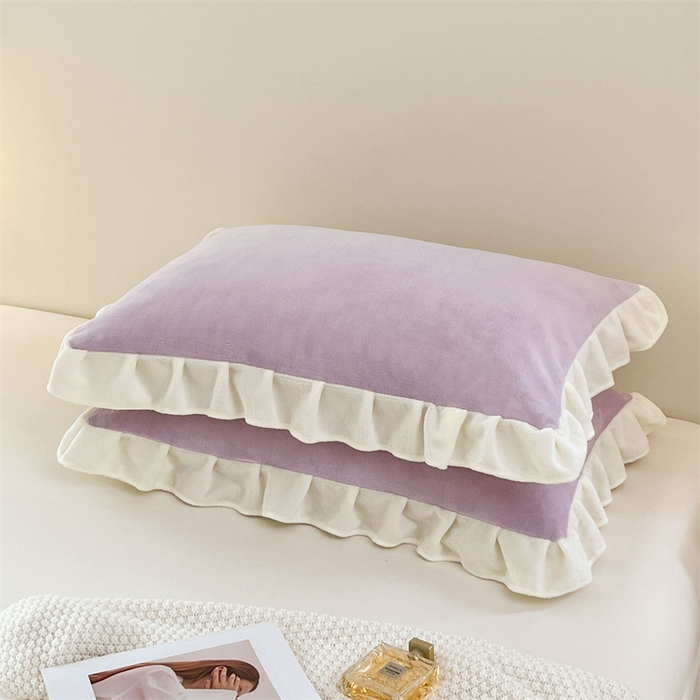 91家纺网 家纺一手货源 找家纺 梦舒羽 2025A类新款牛奶绒花枕套边单人宿舍法兰绒枕头套珊瑚绒枕芯套 丁香紫