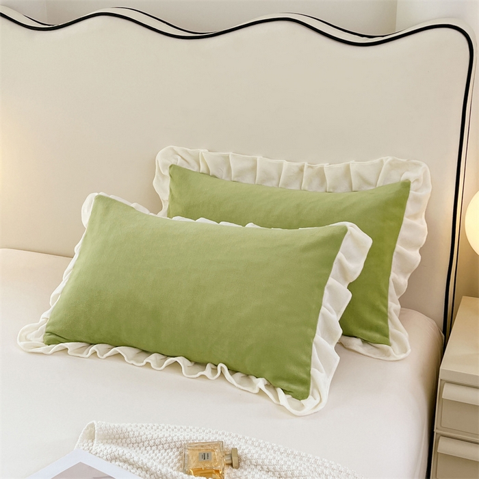 91家纺网 家纺一手货源 找家纺 梦舒羽 2025A类新款牛奶绒花枕套边单人宿舍法兰绒枕头套珊瑚绒枕芯套 青草绿