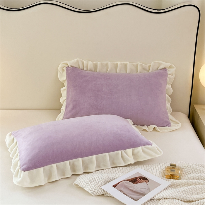 91家纺网 家纺一手货源 找家纺 梦舒羽 2025A类新款牛奶绒花枕套边单人宿舍法兰绒枕头套珊瑚绒枕芯套 丁香紫