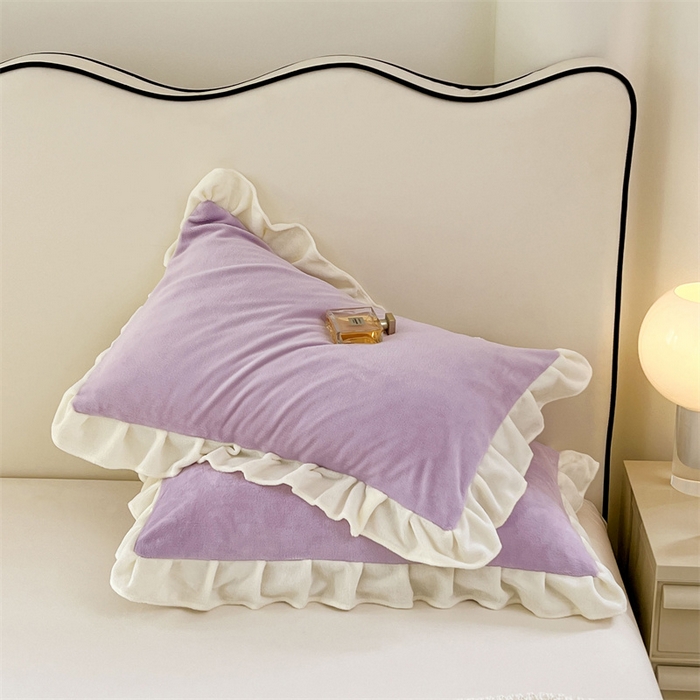91家纺网 家纺一手货源 找家纺 梦舒羽 2025A类新款牛奶绒花枕套边单人宿舍法兰绒枕头套珊瑚绒枕芯套 丁香紫