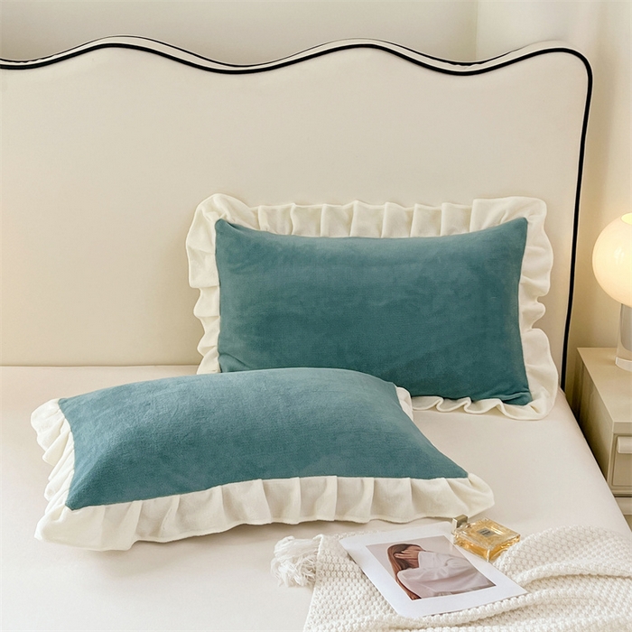 91家纺网 家纺一手货源 找家纺 梦舒羽 2025A类新款牛奶绒花枕套边单人宿舍法兰绒枕头套珊瑚绒枕芯套 时尚兰