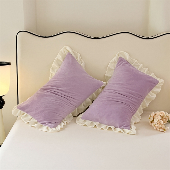 91家纺网 家纺一手货源 找家纺 梦舒羽 2025A类新款牛奶绒花枕套边单人宿舍法兰绒枕头套珊瑚绒枕芯套 丁香紫