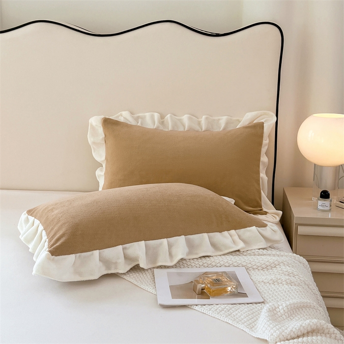 91家纺网 家纺一手货源 找家纺 梦舒羽 2025A类新款牛奶绒花枕套边单人宿舍法兰绒枕头套珊瑚绒枕芯套 暖咖