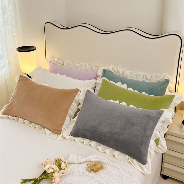 91家纺网 家纺一手货源 找家纺 梦舒羽 2025A类新款牛奶绒花枕套边单人宿舍法兰绒枕头套珊瑚绒枕芯套 组合