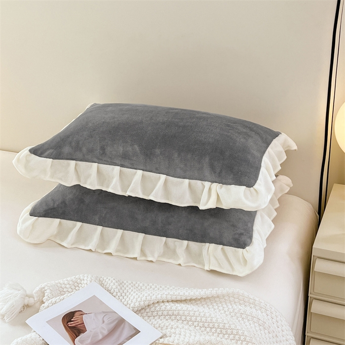 91家纺网 家纺一手货源 找家纺 梦舒羽 2025A类新款牛奶绒花枕套边单人宿舍法兰绒枕头套珊瑚绒枕芯套 经典灰