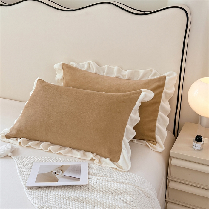 91家纺网 家纺一手货源 找家纺 梦舒羽 2025A类新款牛奶绒花枕套边单人宿舍法兰绒枕头套珊瑚绒枕芯套 暖咖