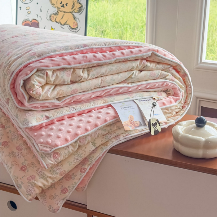 91家纺网 家纺一手货源 找家纺 （总）青螺家纺 2025新款高密全棉嵌绳宝宝绒春秋豆豆被 支持定制花色和冬被 有量来门市优惠