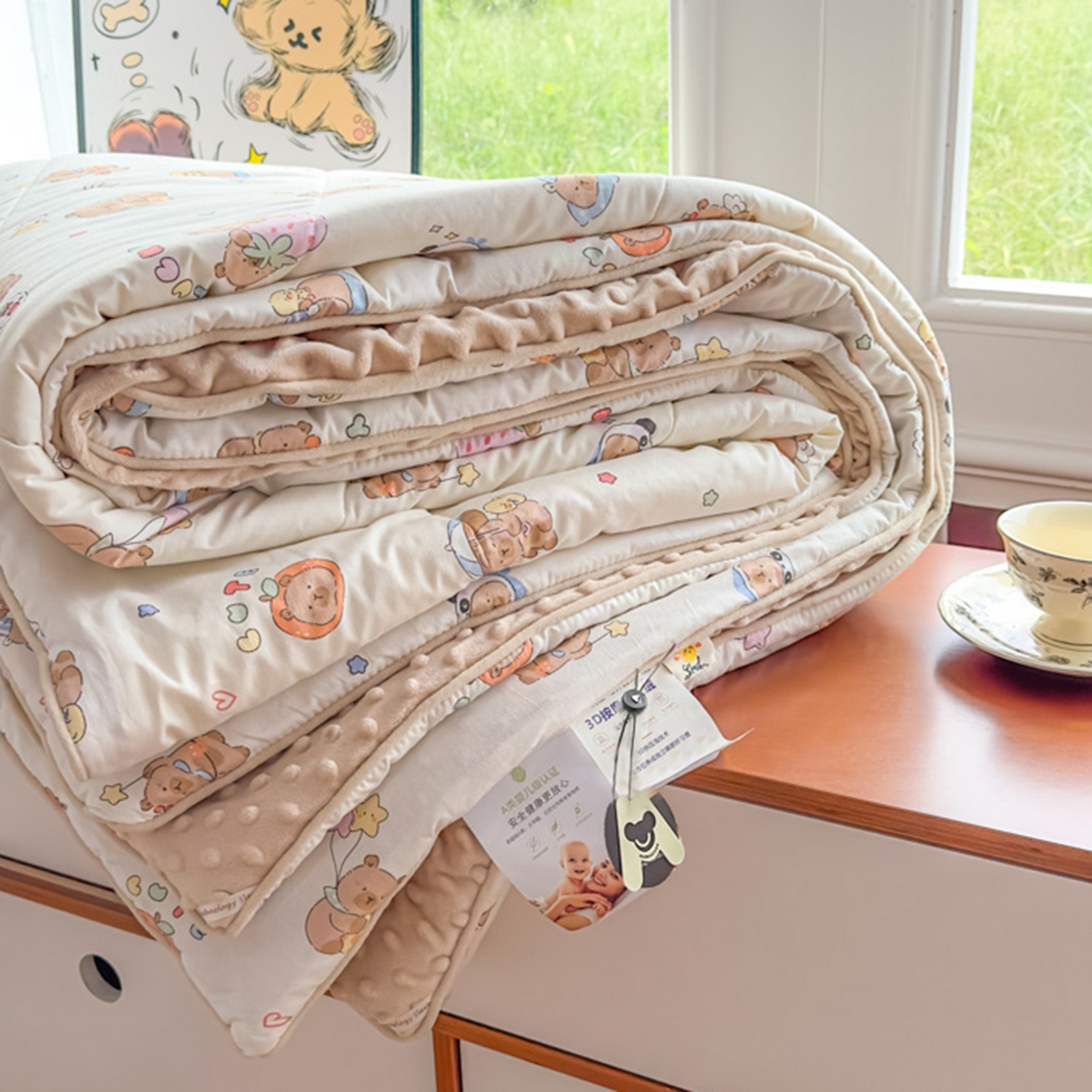 91家纺网 家纺一手货源 找家纺 （总）青螺家纺 2025新款高密全棉嵌绳宝宝绒春秋豆豆被 支持定制花色和冬被 有量来门市优惠