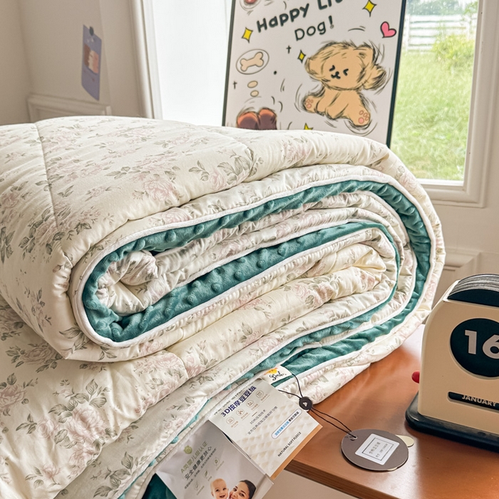 91家纺网 家纺一手货源 找家纺 （总）青螺家纺 2025新款高密全棉嵌绳宝宝绒春秋豆豆被 支持定制花色和冬被 有量来门市优惠