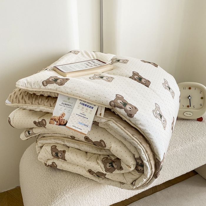青螺家纺 2025新款高密全棉嵌绳宝宝绒春秋豆豆被 支持定制花色和冬被 有量来门市优惠 超熊仔