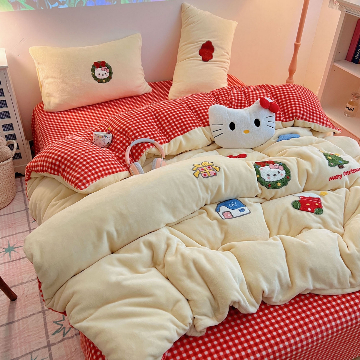 91家纺网 家纺一手货源 找家纺 （总）盼季家纺 2025新款卡通毛巾绣牛奶绒保暖四件套