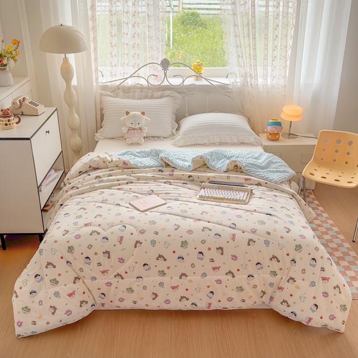 91家纺网 家纺一手货源 找家纺 青螺家纺 2025新款高密全棉嵌绳宝宝绒春秋豆豆被 支持定制花色和冬被 有量来门市优惠 调皮小新