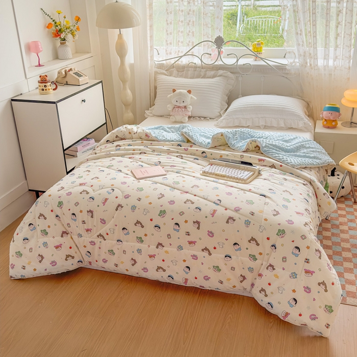 91家纺网 家纺一手货源 找家纺 青螺家纺 2025新款高密全棉嵌绳宝宝绒春秋豆豆被 支持定制花色和冬被 有量来门市优惠 调皮小新