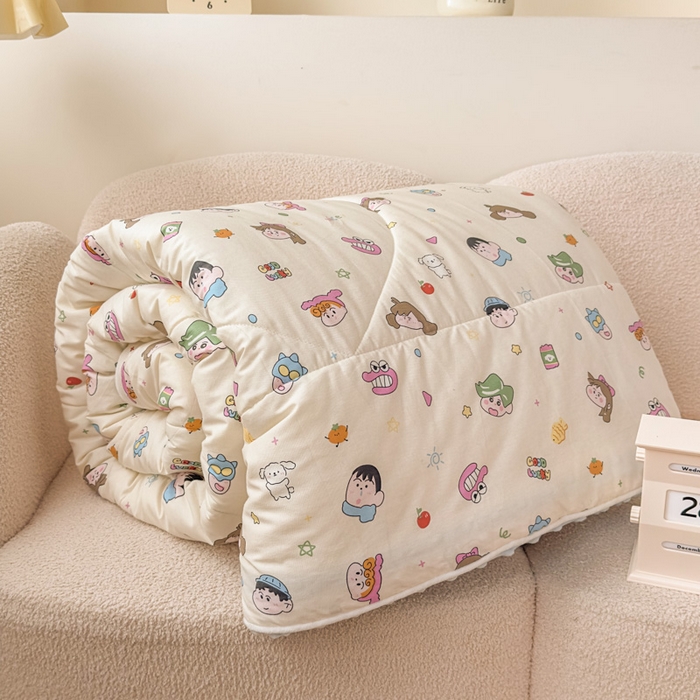 91家纺网 家纺一手货源 找家纺 青螺家纺 2025新款高密全棉嵌绳宝宝绒春秋豆豆被 支持定制花色和冬被 有量来门市优惠 调皮小新