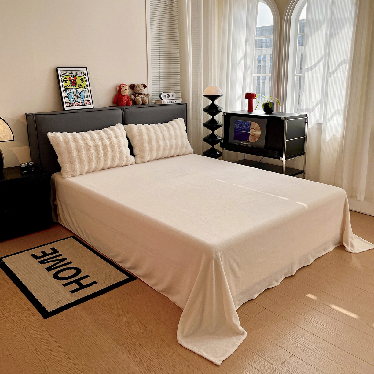 91家纺网 家纺一手货源 找家纺 凯洛奇 2025新款兔毛绒四件套牛奶绒四件套大泡泡兔毛四件套 奶油白