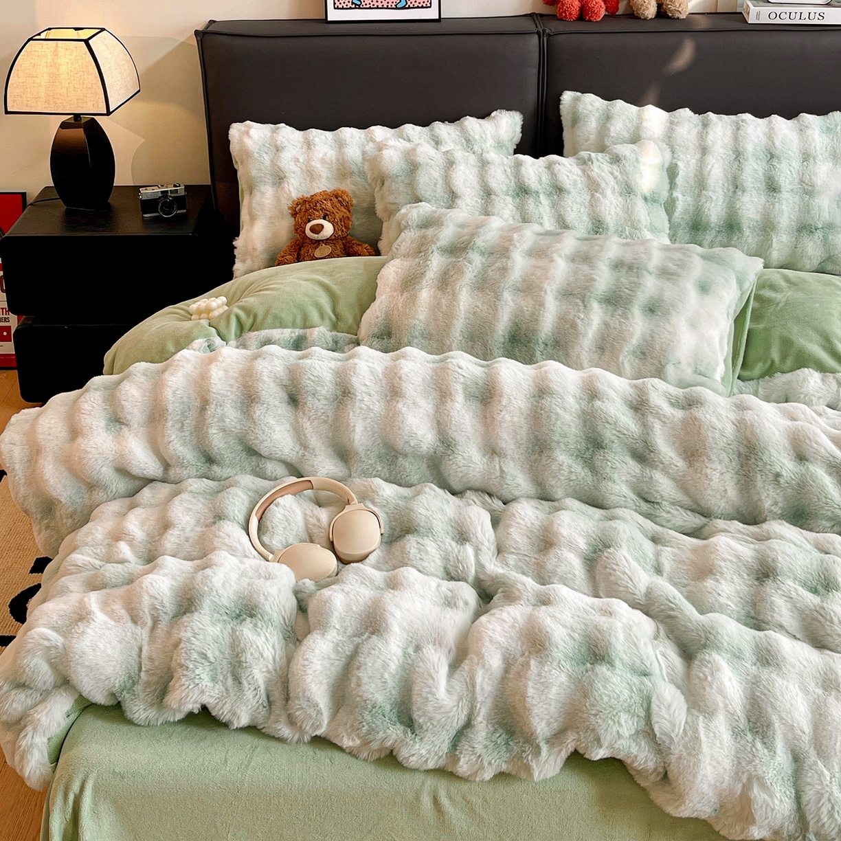 凯洛奇 2025新款兔毛绒四件套牛奶绒四件套大泡泡兔毛四件套 迷雾幻境-绿