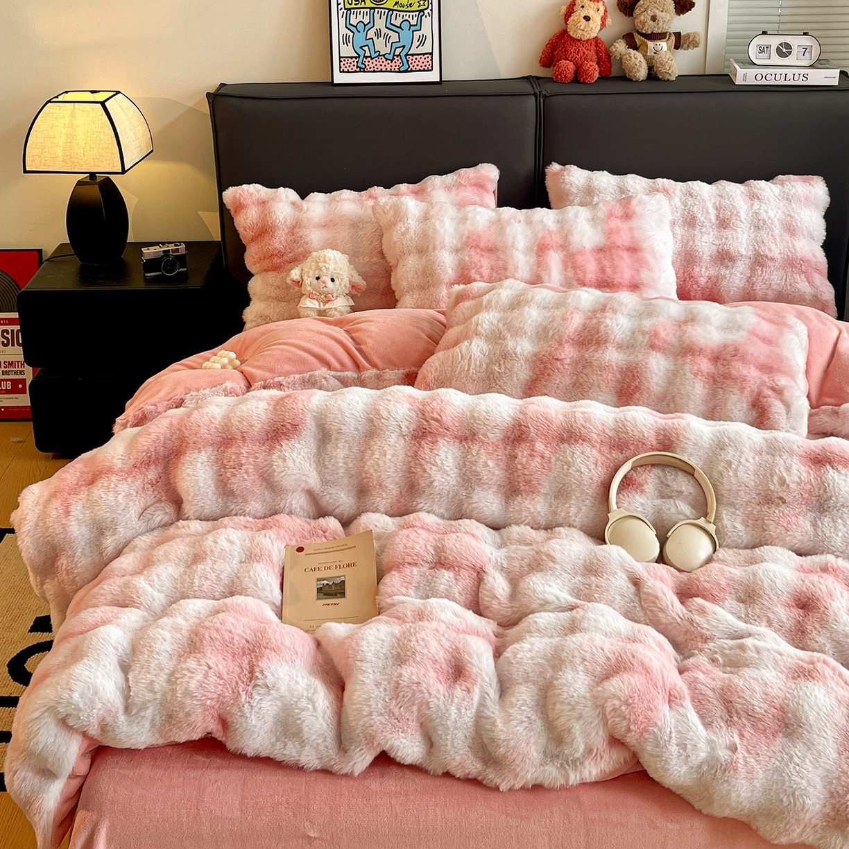 凯洛奇 2025新款兔毛绒四件套牛奶绒四件套大泡泡兔毛四件套 迷雾幻境-粉