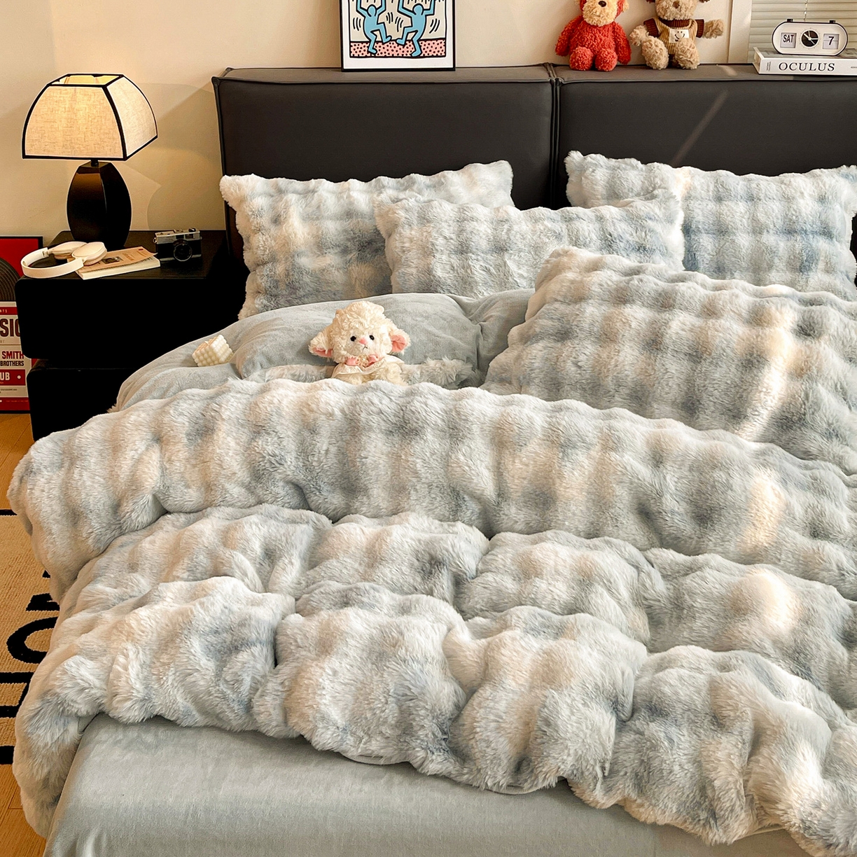 凯洛奇 2025新款兔毛绒四件套牛奶绒四件套大泡泡兔毛四件套 迷雾幻境-蓝