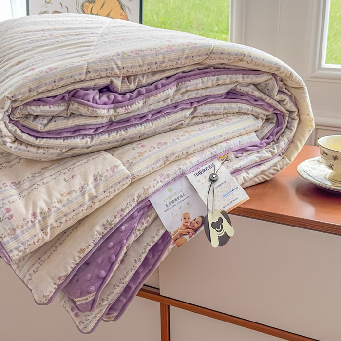 青螺家纺 2025新款高密全棉嵌绳宝宝绒春秋豆豆被 支持定制花色和冬被 有量来门市优惠 花季时光