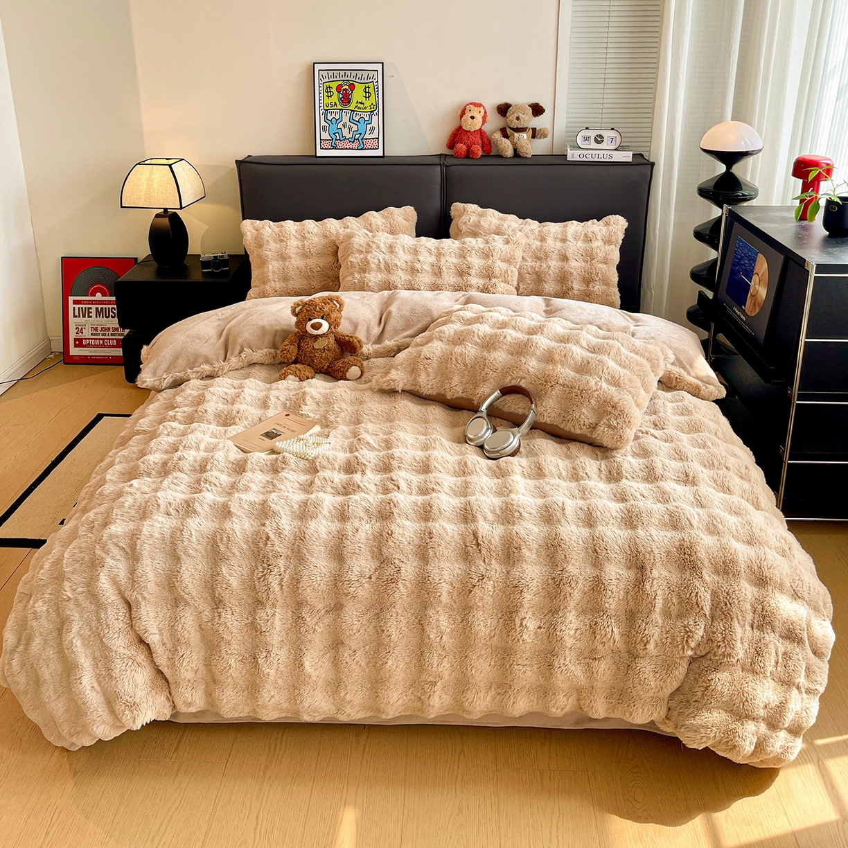 凯洛奇 2025新款兔毛绒四件套牛奶绒四件套大泡泡兔毛四件套 浅卡其