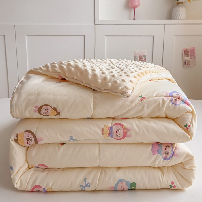 91家纺网 家纺一手货源 找家纺 青螺家纺 2025新款高密全棉嵌绳宝宝绒春秋豆豆被 支持定制花色和冬被 有量来门市优惠 可爱布布 米