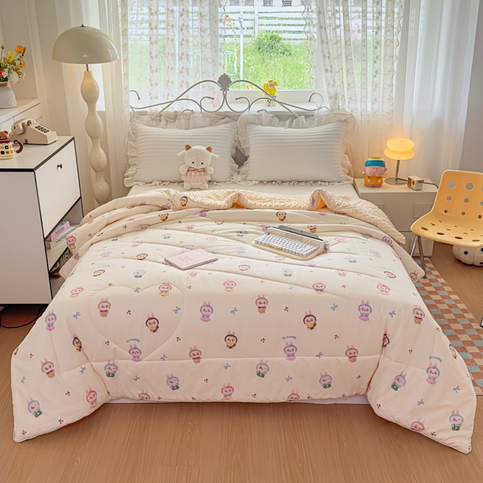 91家纺网 家纺一手货源 找家纺 青螺家纺 2025新款高密全棉嵌绳宝宝绒春秋豆豆被 支持定制花色和冬被 有量来门市优惠 可爱布布 米