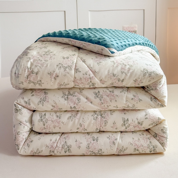 91家纺网 家纺一手货源 找家纺 青螺家纺 2025新款高密全棉嵌绳宝宝绒春秋豆豆被 支持定制花色和冬被 有量来门市优惠 茉莉花开