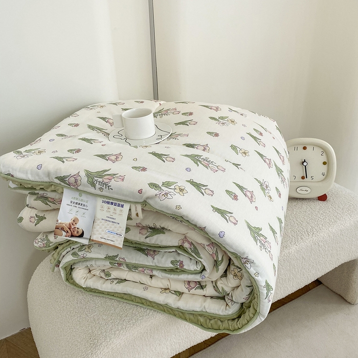 青螺家纺 2025新款高密全棉嵌绳宝宝绒春秋豆豆被 支持定制花色和冬被 有量来门市优惠 郁金香