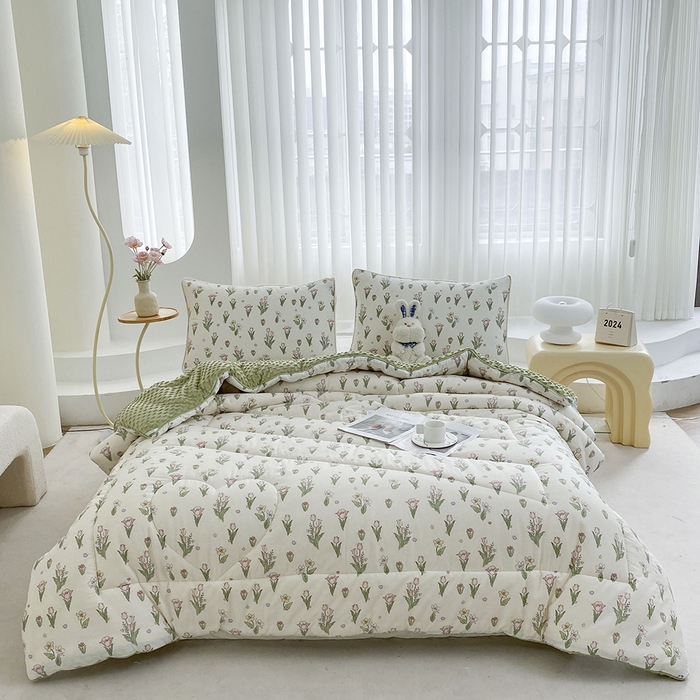 91家纺网 家纺一手货源 找家纺 青螺家纺 2025新款高密全棉嵌绳宝宝绒春秋豆豆被 支持定制花色和冬被 有量来门市优惠 郁金香