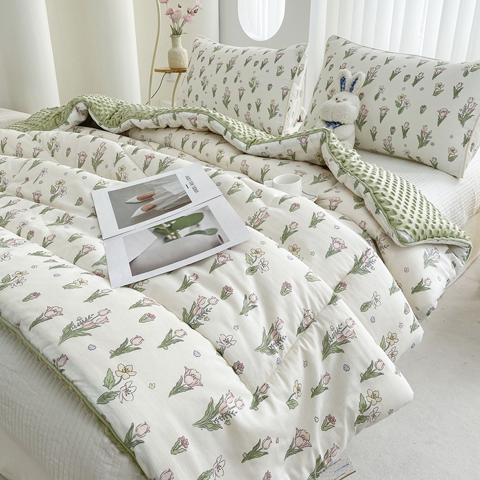 91家纺网 家纺一手货源 找家纺 青螺家纺 2025新款高密全棉嵌绳宝宝绒春秋豆豆被 支持定制花色和冬被 有量来门市优惠 郁金香