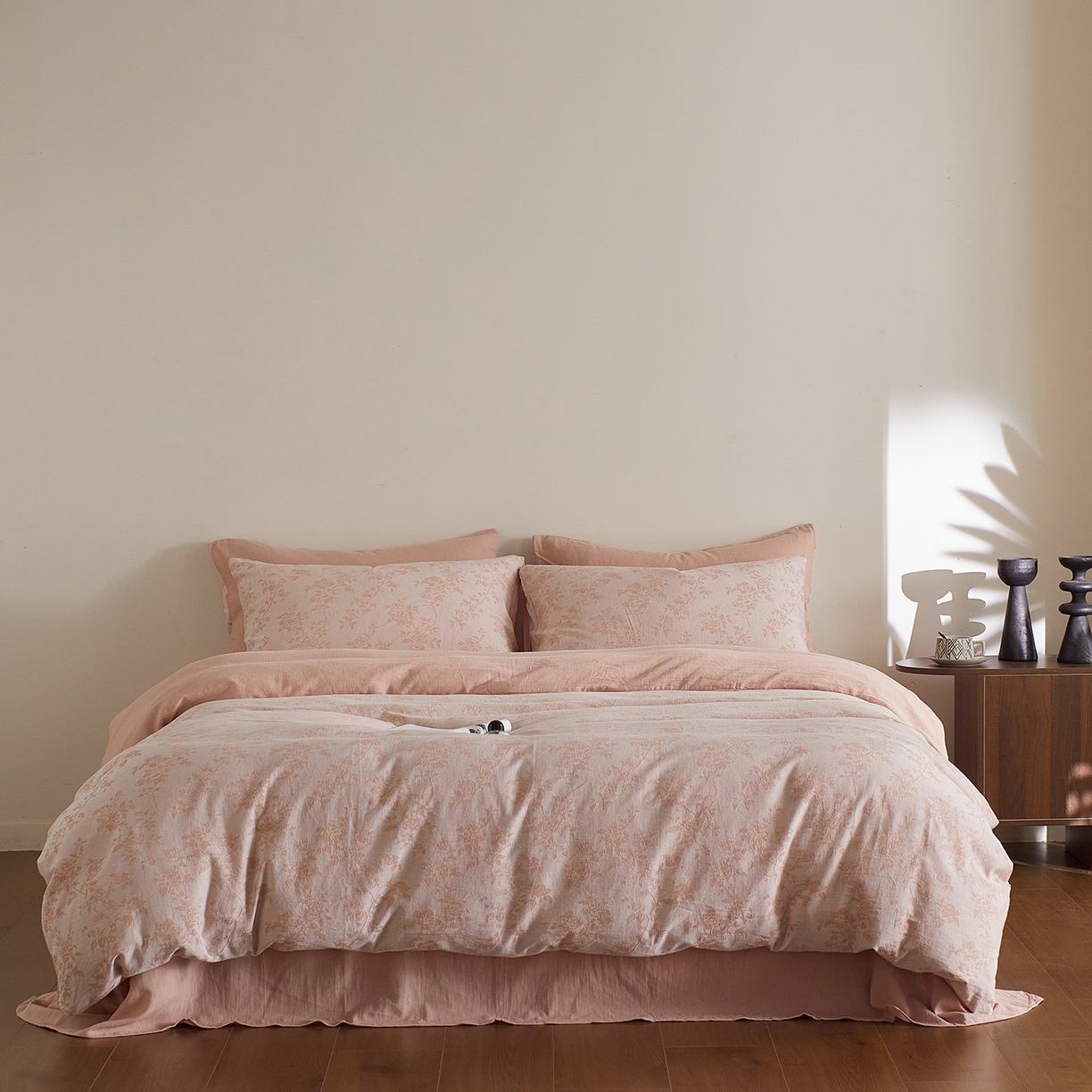 91家纺网 家纺一手货源 找家纺 XIWEN-希文家纺 2025新款秋冬60支全棉水洗色织大提花四件套 暮色粉