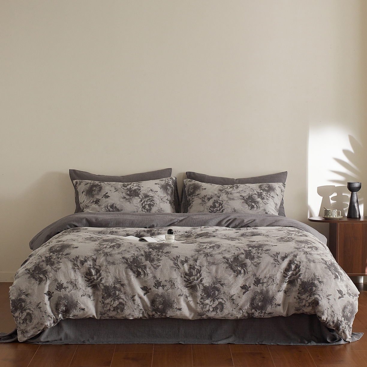 91家纺网 家纺一手货源 找家纺 XIWEN-希文家纺 2025新款秋冬60支全棉水洗色织大提花四件套 曼陀罗-灰