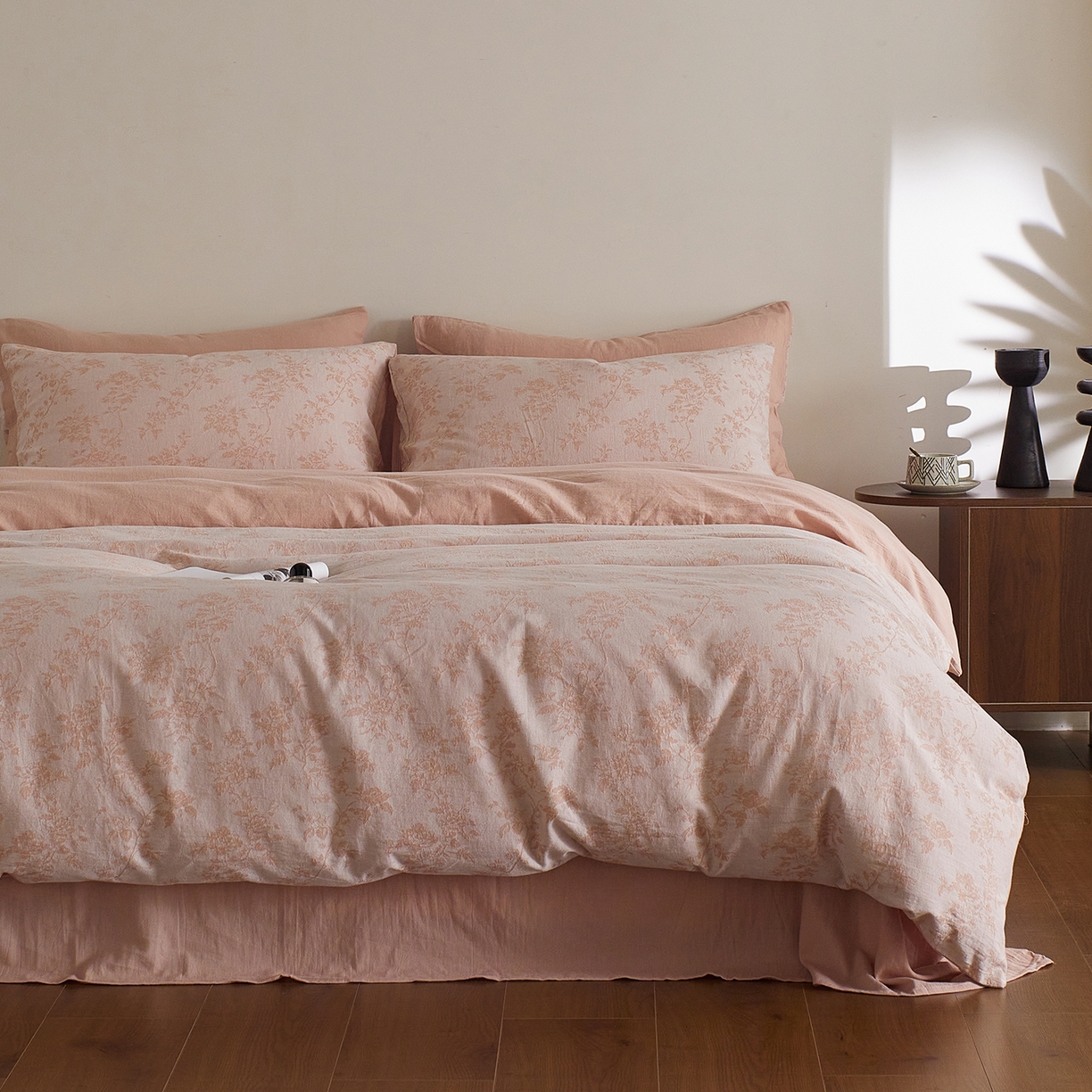 XIWEN-希文家纺 2025新款秋冬60支全棉水洗色织大提花四件套 暮色粉