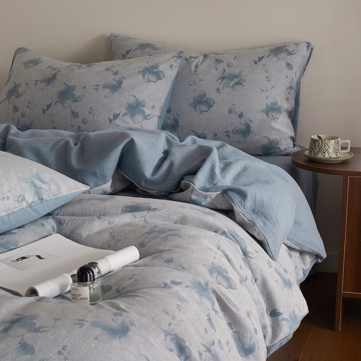 91家纺网 家纺一手货源 找家纺 XIWEN-希文家纺 2025新款秋冬60支全棉水洗色织大提花四件套 曼陀罗-蓝