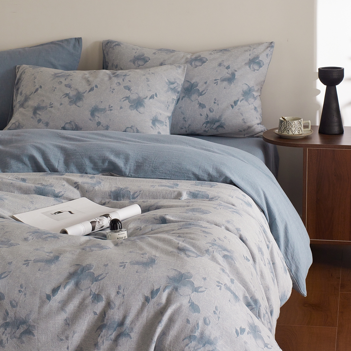 91家纺网 家纺一手货源 找家纺 XIWEN-希文家纺 2025新款秋冬60支全棉水洗色织大提花四件套 曼陀罗-蓝