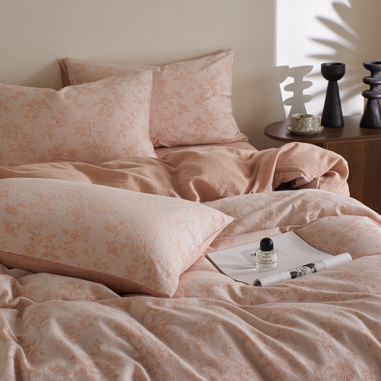 91家纺网 家纺一手货源 找家纺 XIWEN-希文家纺 2025新款秋冬60支全棉水洗色织大提花四件套 暮色粉