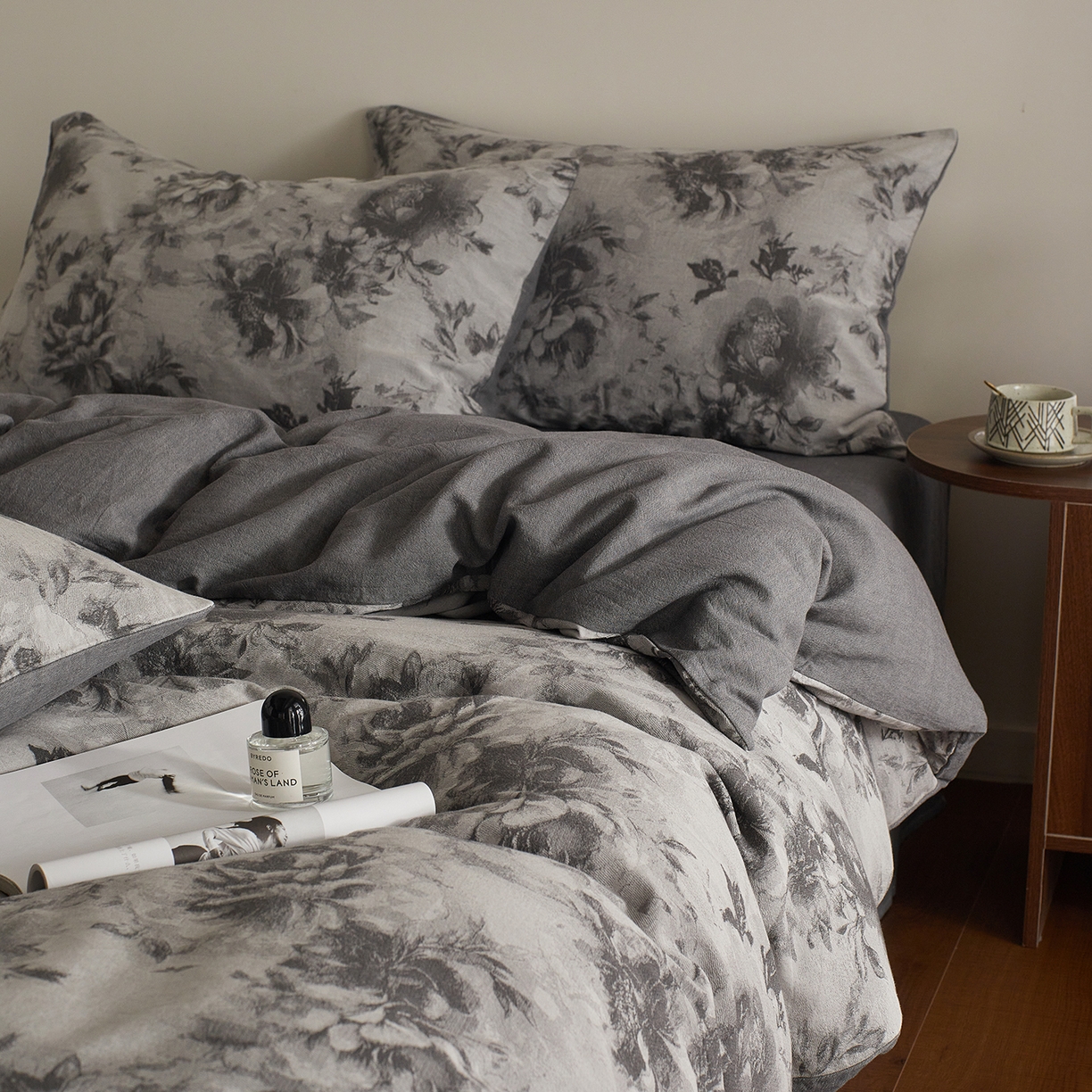 91家纺网 家纺一手货源 找家纺 XIWEN-希文家纺 2025新款秋冬60支全棉水洗色织大提花四件套 曼陀罗-灰