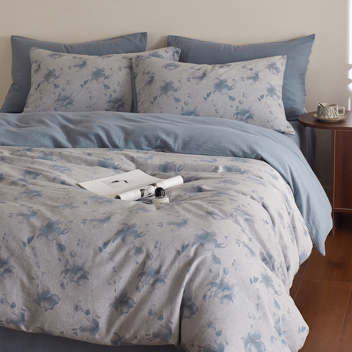 91家纺网 家纺一手货源 找家纺 XIWEN-希文家纺 2025新款秋冬60支全棉水洗色织大提花四件套 曼陀罗-蓝