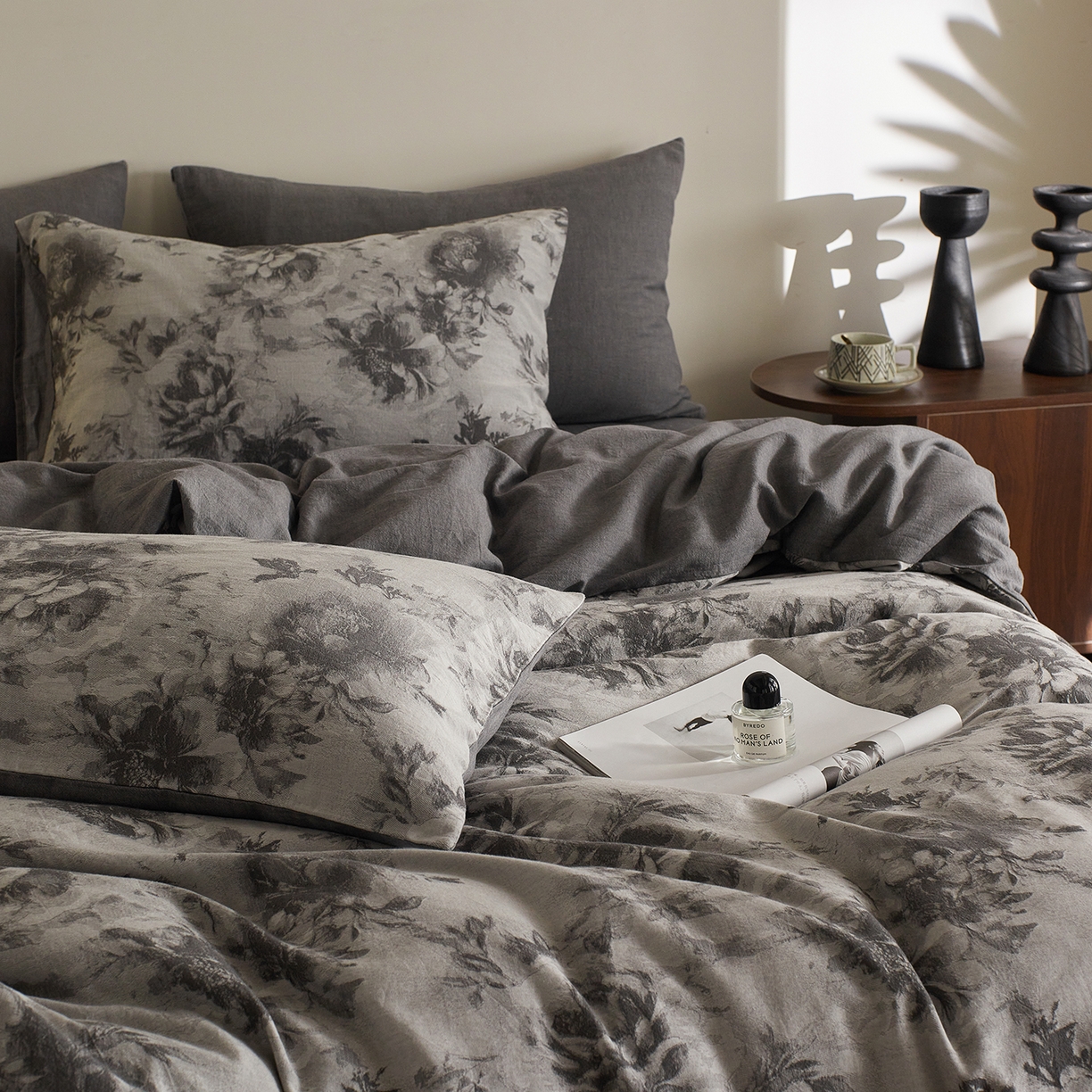 91家纺网 家纺一手货源 找家纺 XIWEN-希文家纺 2025新款秋冬60支全棉水洗色织大提花四件套 曼陀罗-灰