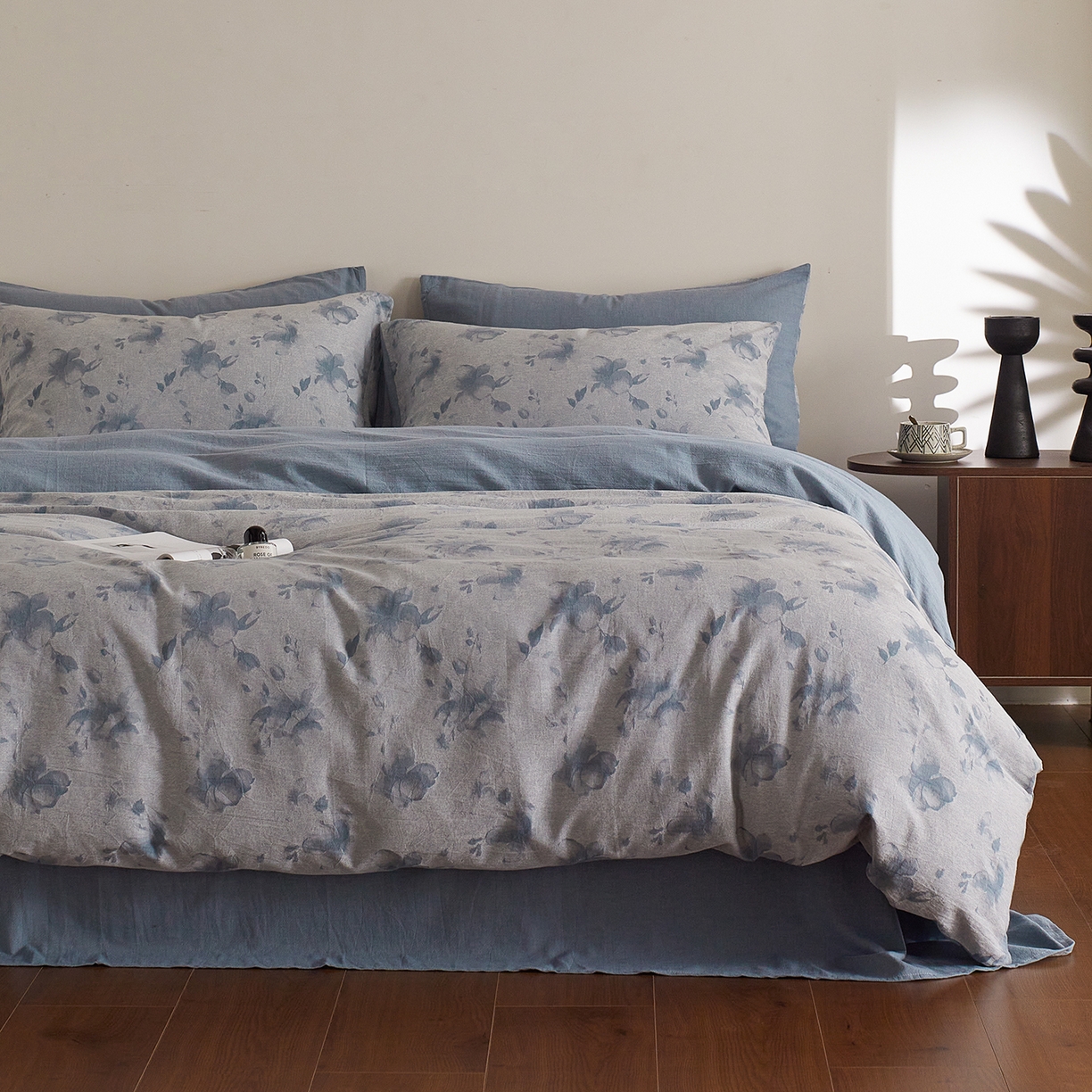 XIWEN-希文家纺 2025新款秋冬60支全棉水洗色织大提花四件套 曼陀罗-蓝