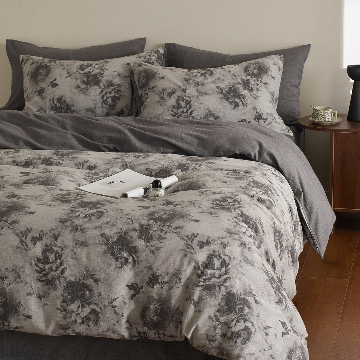 91家纺网 家纺一手货源 找家纺 XIWEN-希文家纺 2025新款秋冬60支全棉水洗色织大提花四件套 曼陀罗-灰