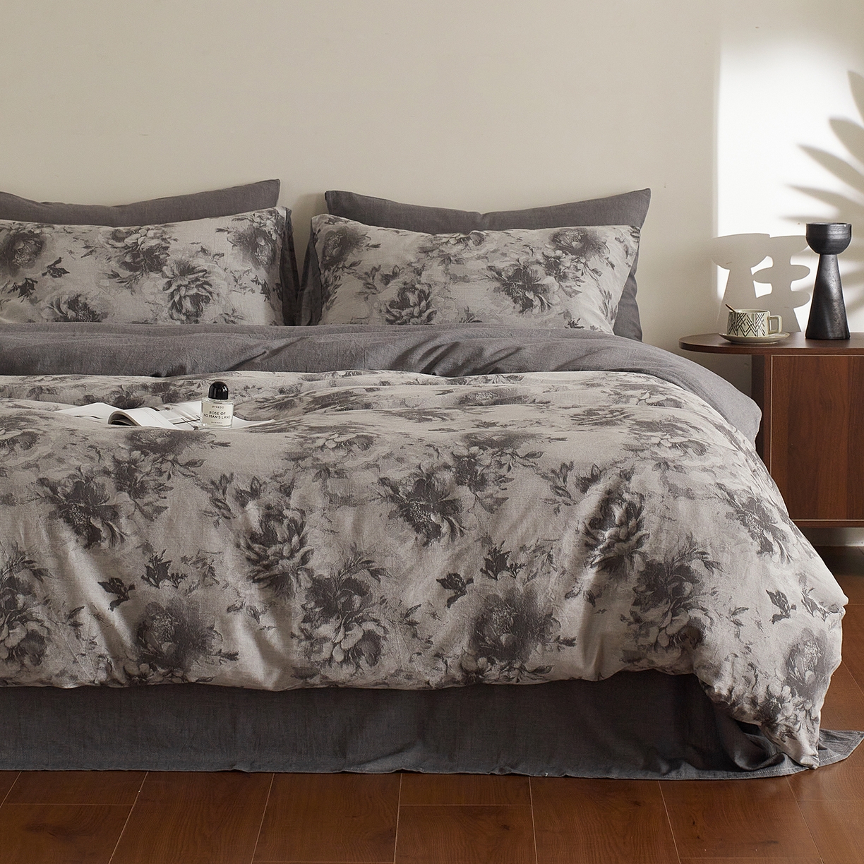 XIWEN-希文家纺 2025新款秋冬60支全棉水洗色织大提花四件套 曼陀罗-灰