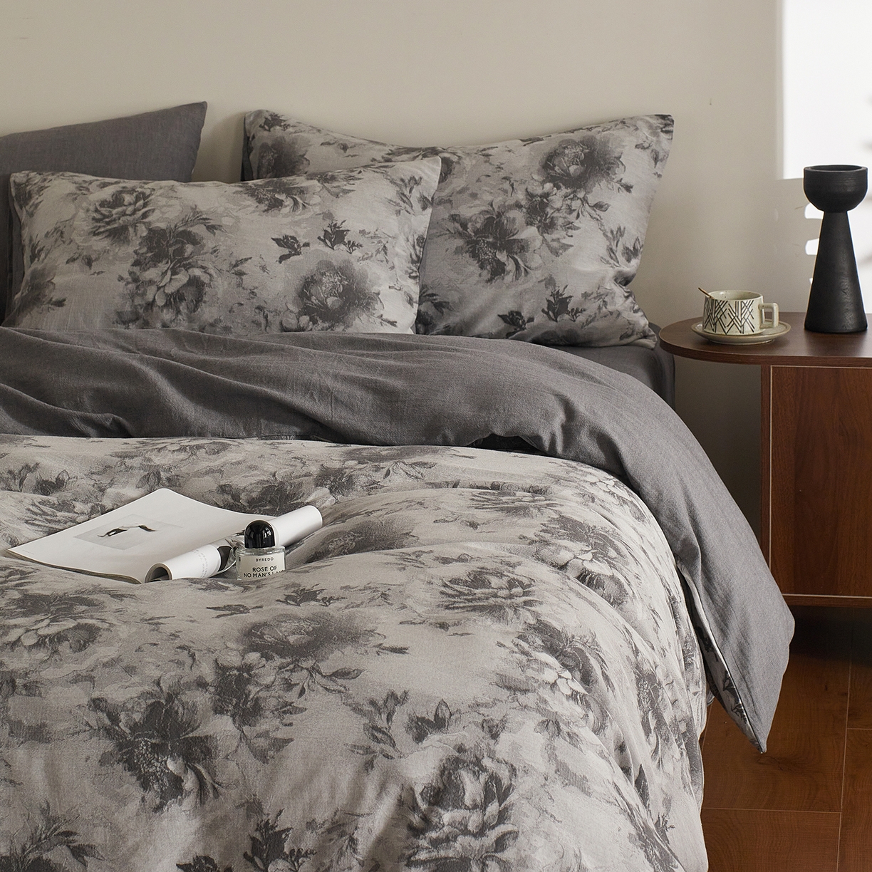 91家纺网 家纺一手货源 找家纺 XIWEN-希文家纺 2025新款秋冬60支全棉水洗色织大提花四件套 曼陀罗-灰