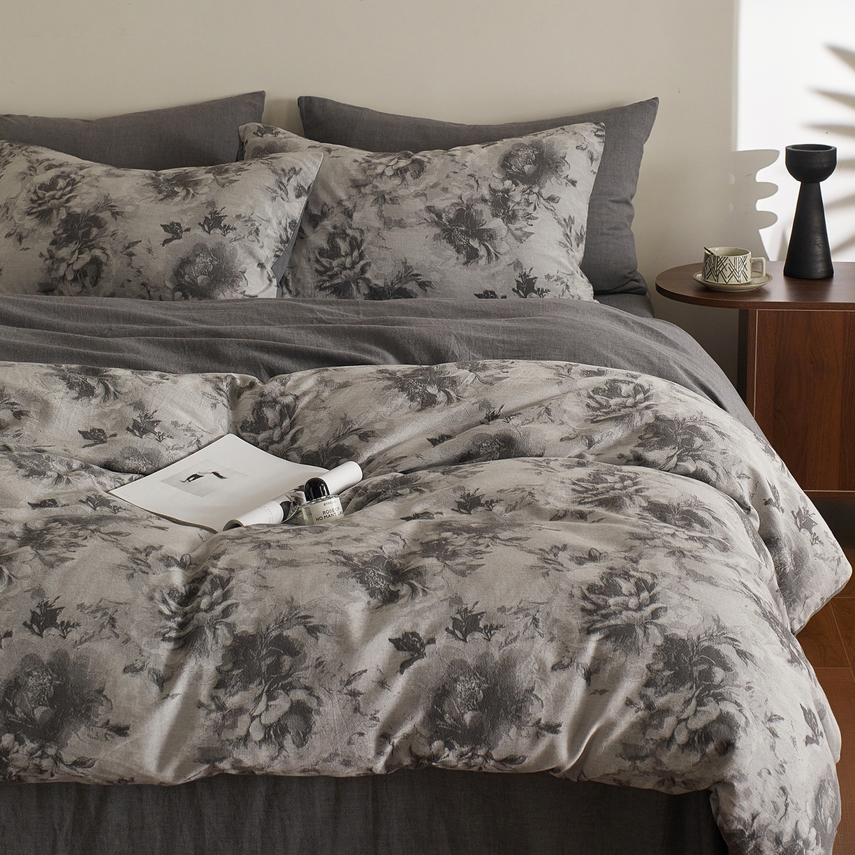 91家纺网 家纺一手货源 找家纺 XIWEN-希文家纺 2025新款秋冬60支全棉水洗色织大提花四件套 曼陀罗-灰