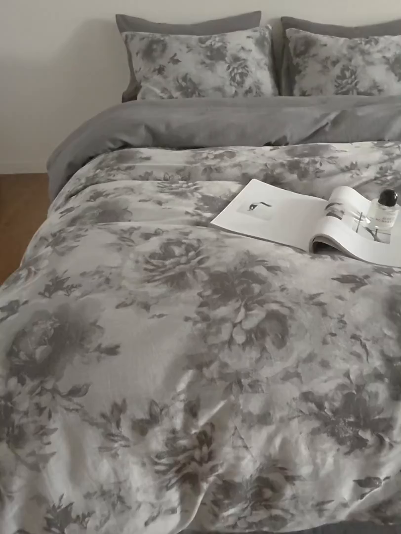 91家纺网 家纺一手货源 找家纺 XIWEN-希文家纺 2025新款秋冬60支全棉水洗色织大提花四件套 曼陀罗-灰