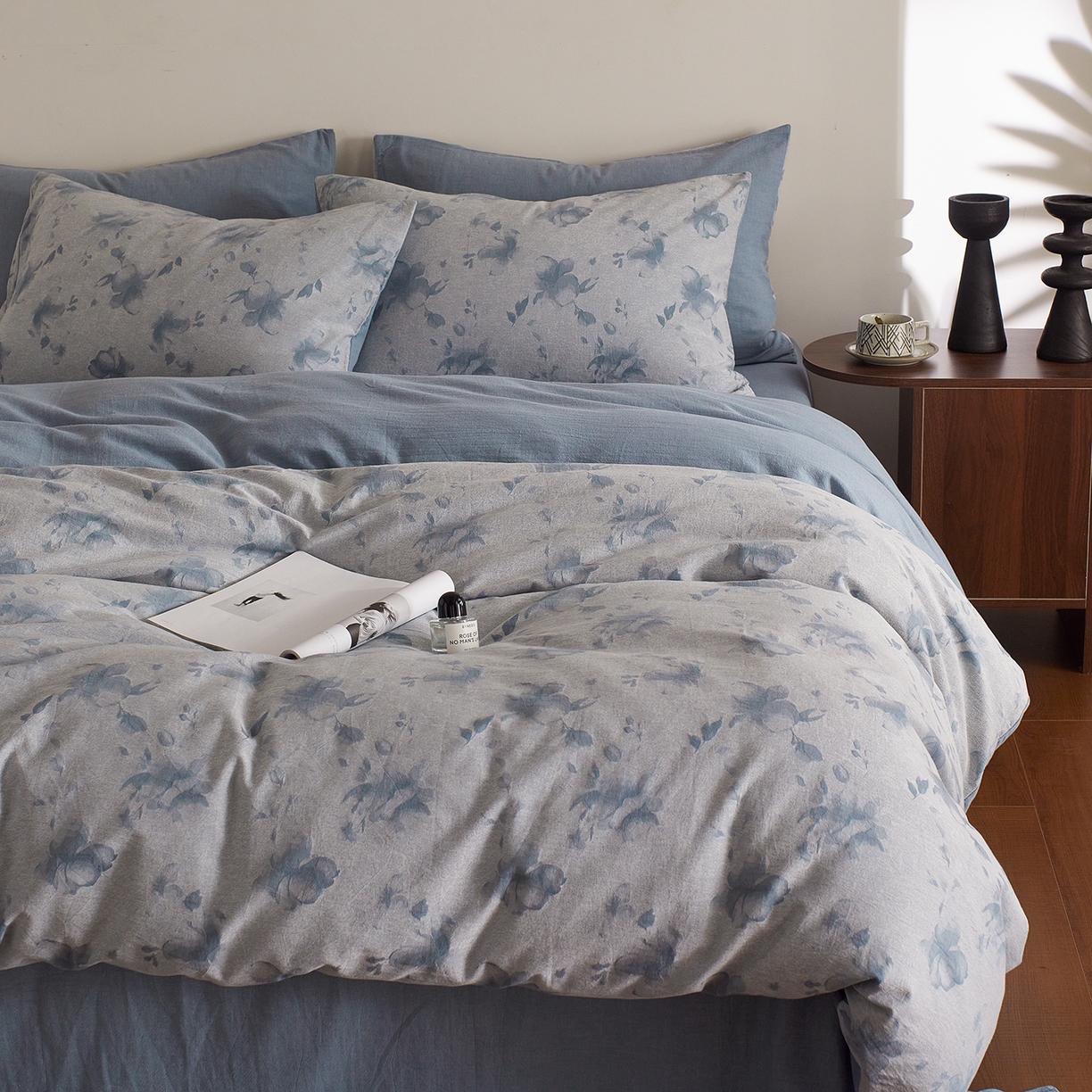 91家纺网 家纺一手货源 找家纺 XIWEN-希文家纺 2025新款秋冬60支全棉水洗色织大提花四件套 曼陀罗-蓝