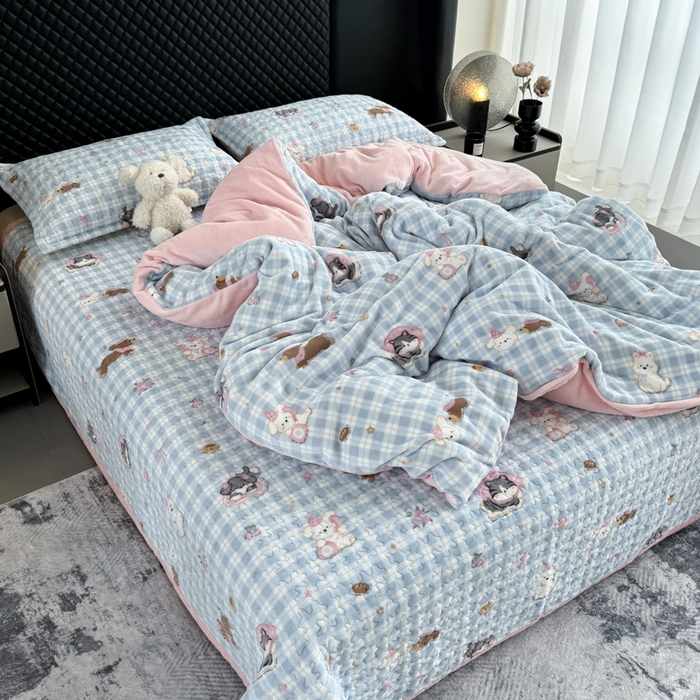 91家纺网 家纺一手货源 找家纺 （总）添越家纺 2025新款简约款牛奶绒床盖四件套